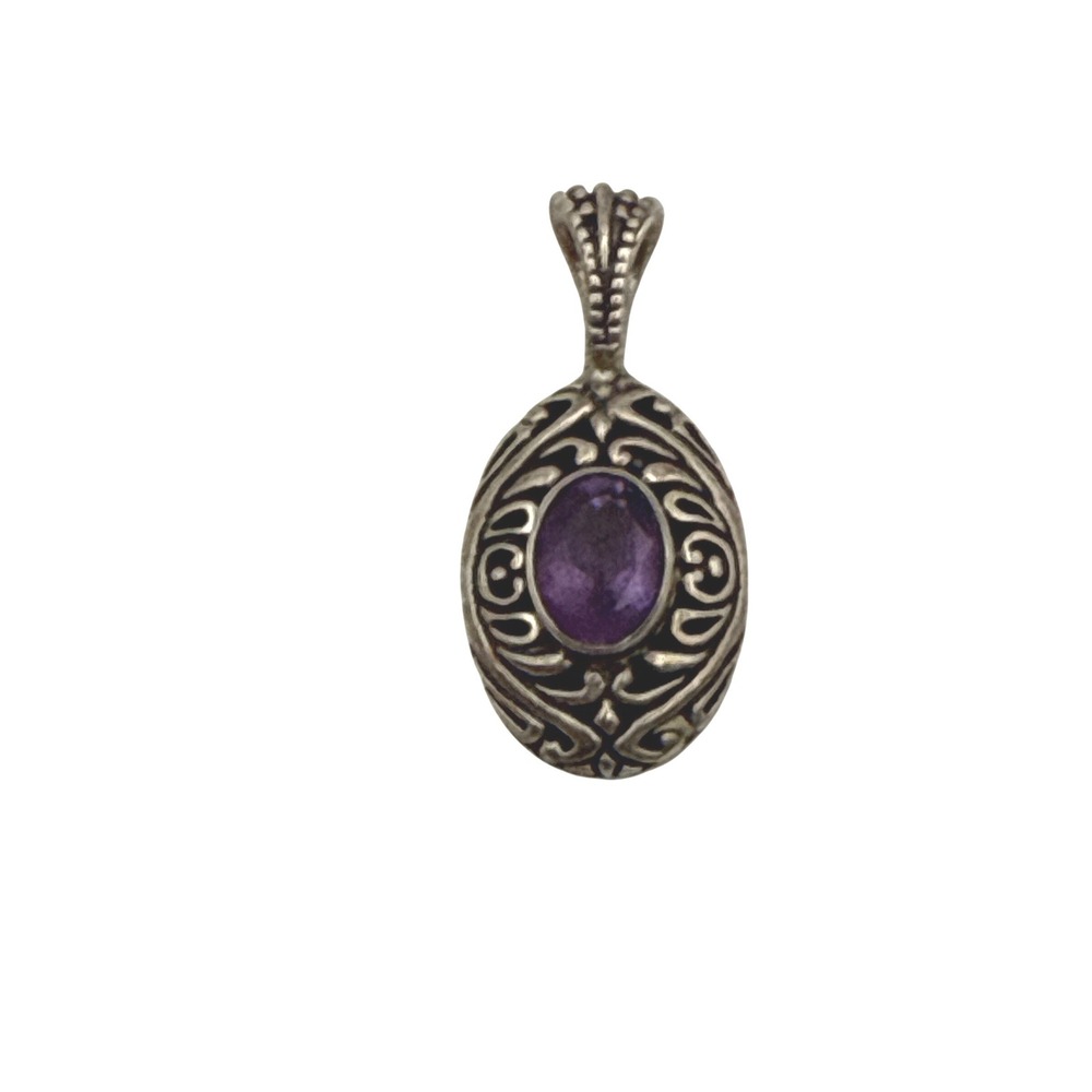 Pendant Womens Purple Amethyst Sterling Silver Filigree Oval Scroll